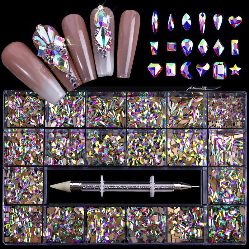 Nail Art Drill Kit with Glass Diamond Organizer Box