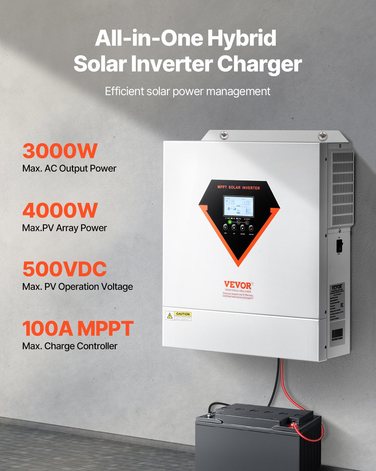 3000W Hybrid Solar Inverter Charger with 100A MPPT Controller - Off-Grid Power System