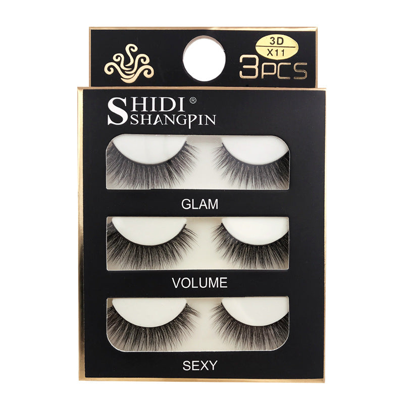 3D Mink Hair False Eyelashes 3 Pairs - Natural Cross Style, Handmade