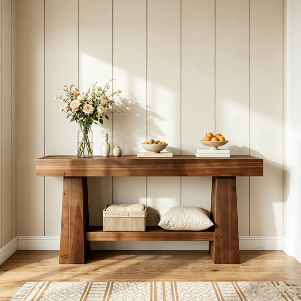 Solid Wood Console Table - Rustic 2-Tier Entryway Furniture