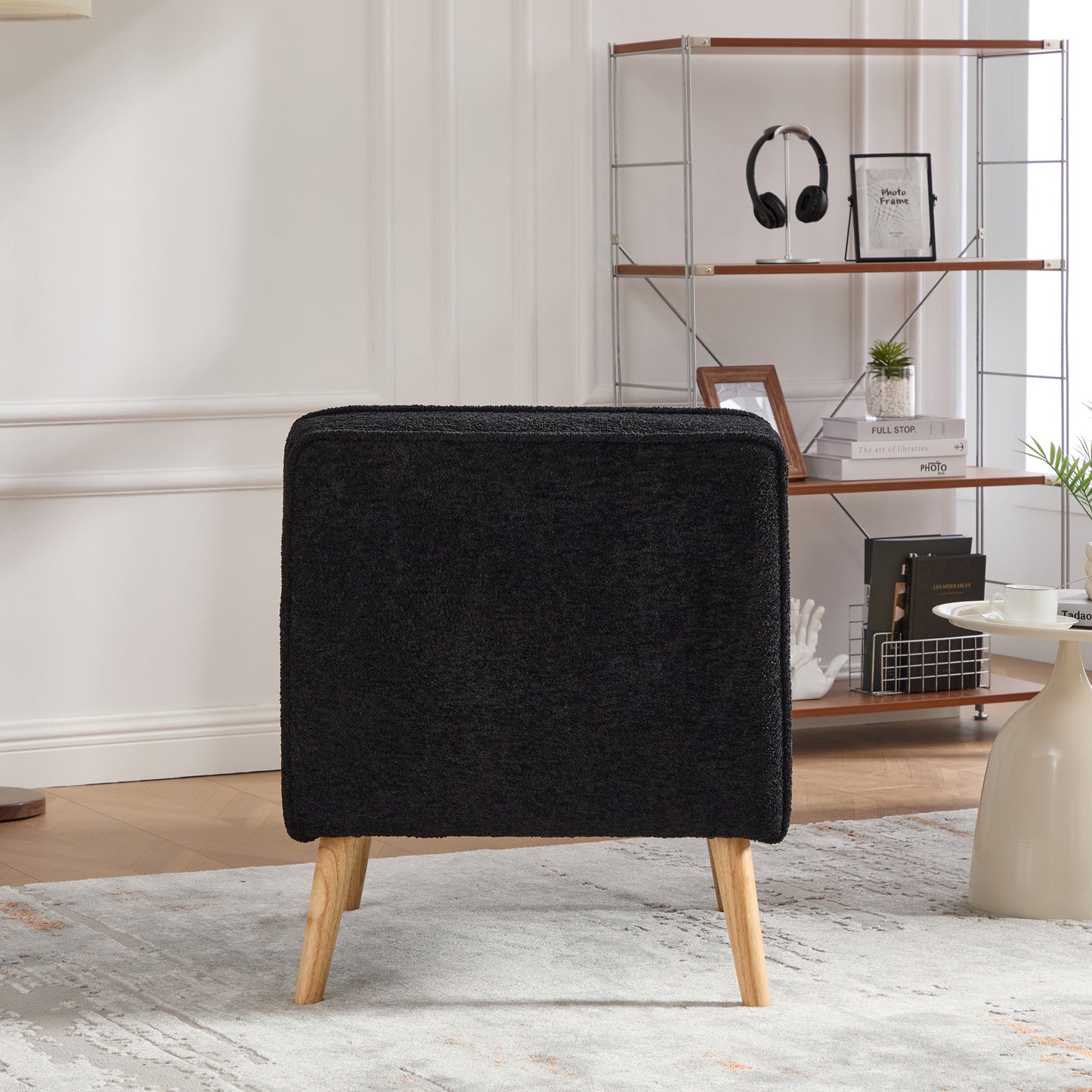 Modern Armless Accent Chair - Black Chenille Upholstered