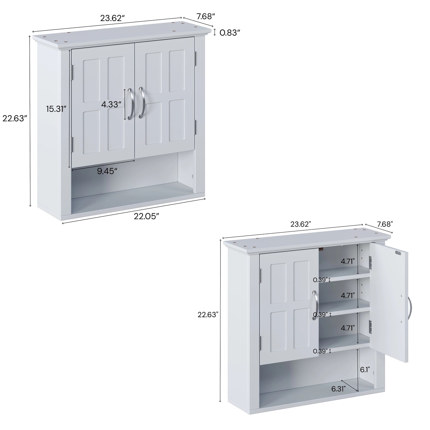 Wall-Mounted Bathroom Storage Cabinet with Adjustable Shelves - White