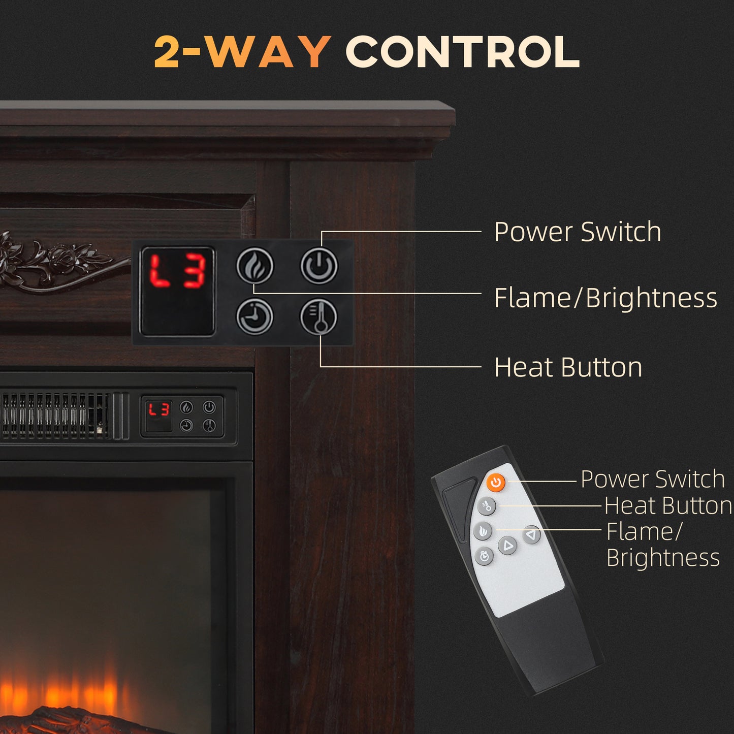 Electric Fireplace with Mantel - Adjustable Flame & Heating for Home