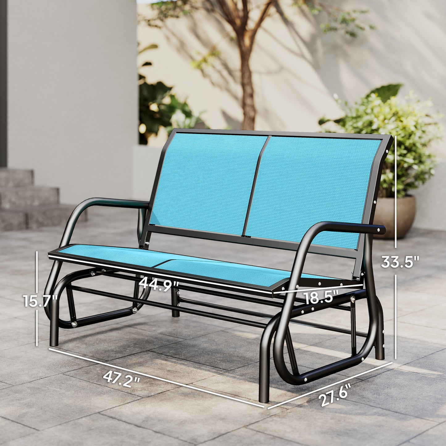 Outdoor Double Glider Bench - Patio Swing Rocking Chair - Blue