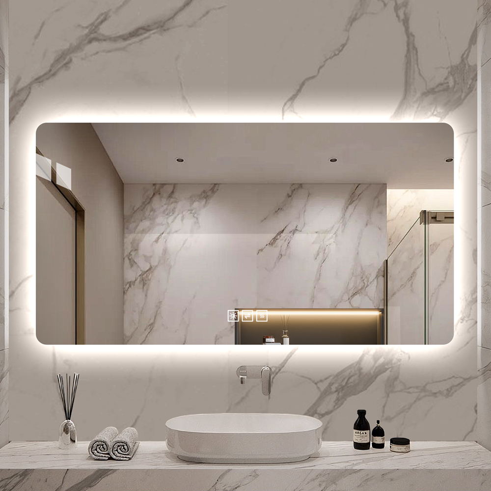 LED Bathroom Mirror - 48x24in, Corrosion-Resistant, Dimmable with Demist Function - Silver