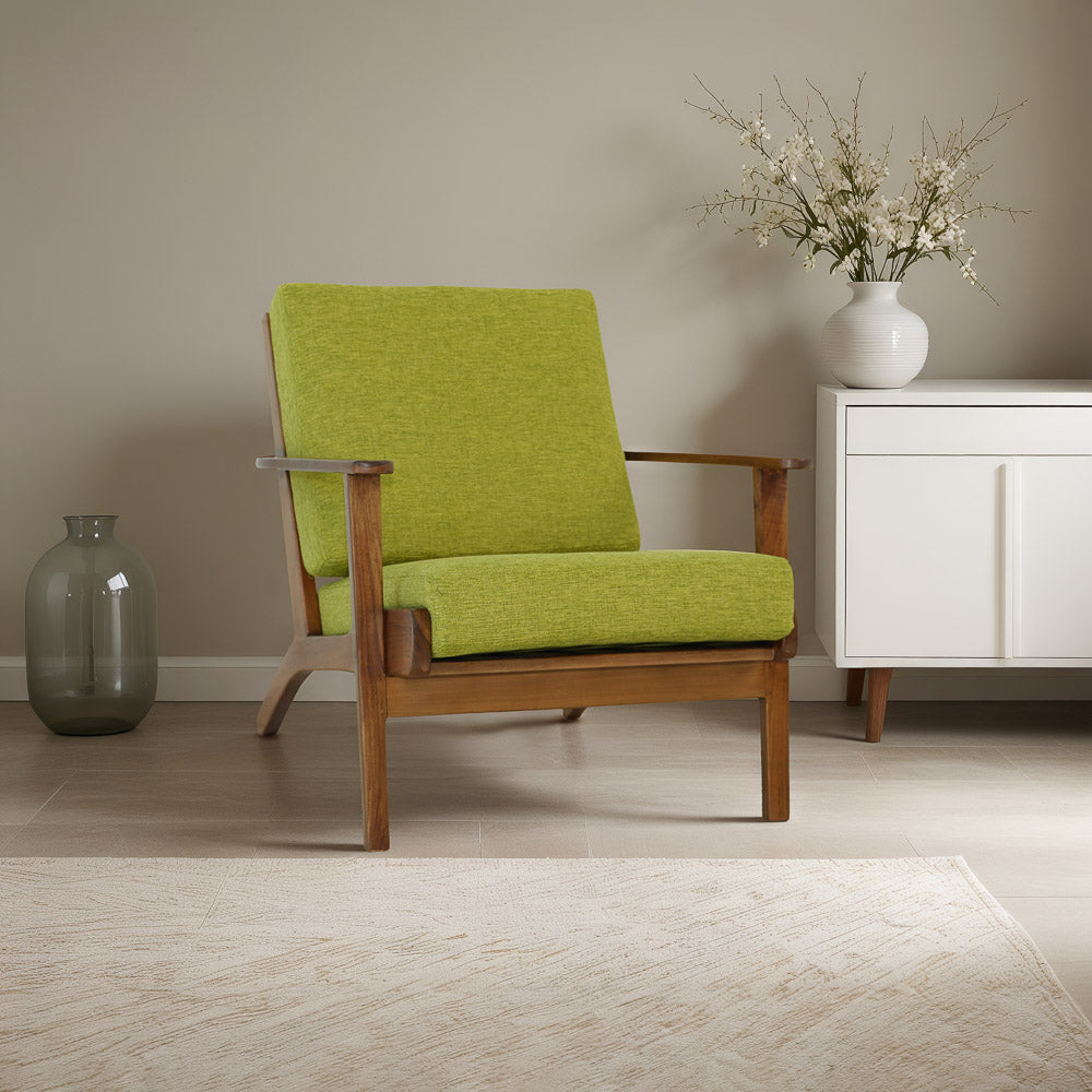 Connor Solid Wood Linen Lounge Chair - Pistachio Green
