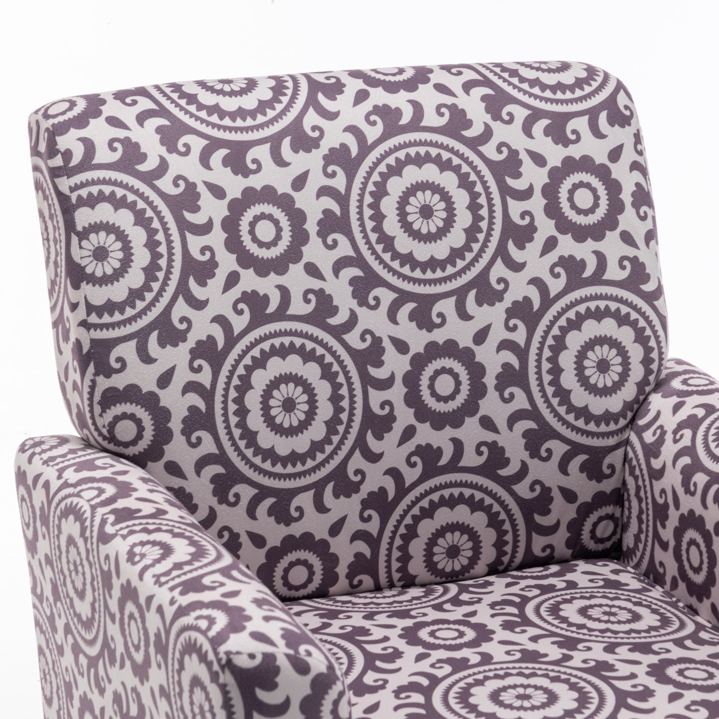 Patterned Polyester Blend Armchair, Solid Birch Wood Frame With Brown