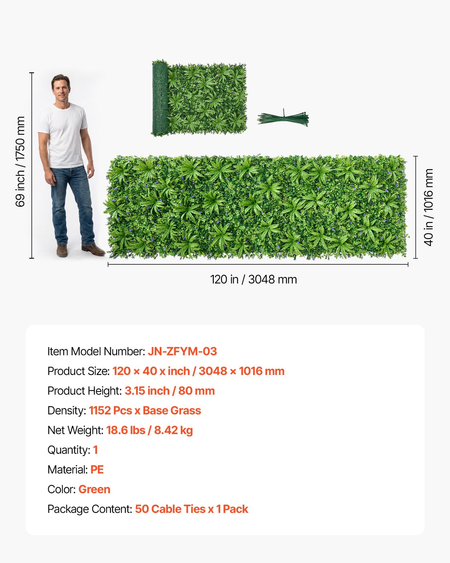 Artificial Greenery Wall Panel 40x120 Inches Privacy Fence Backdrop for Indoor & Outdoor Garden