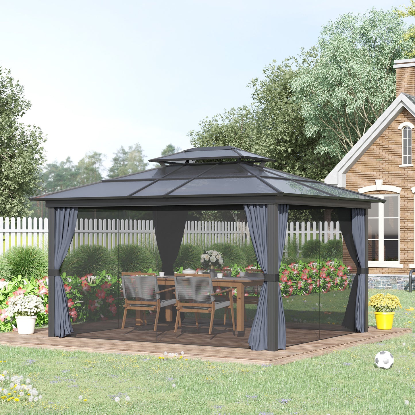 10x12 Hardtop Gazebo Canopy with Polycarbonate Roof - Black
