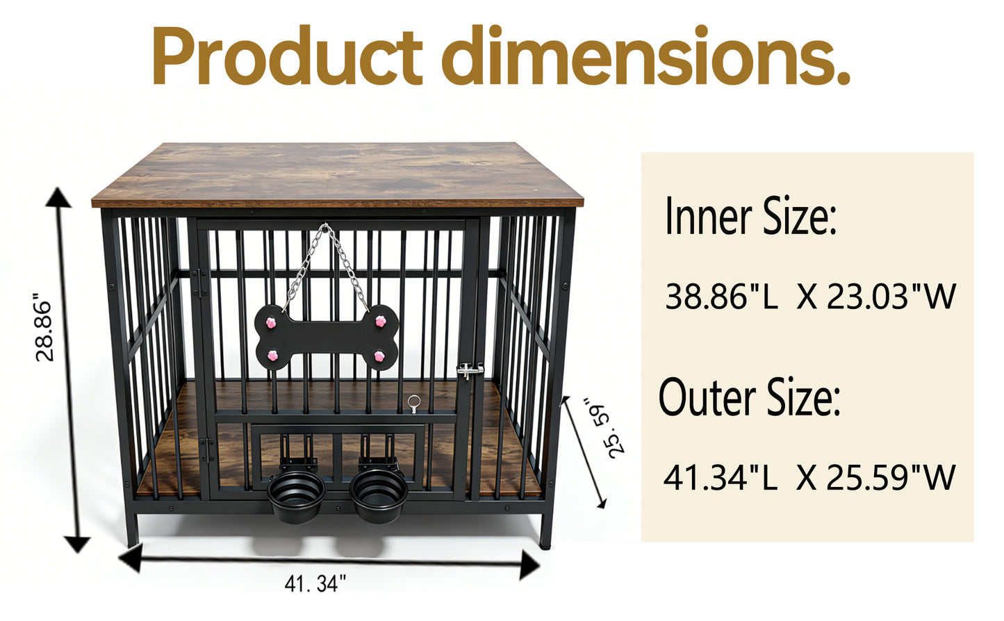Wood Grain Dog Cage with Rotating Bowl and Silicone Safety Material - Pet Guardrails