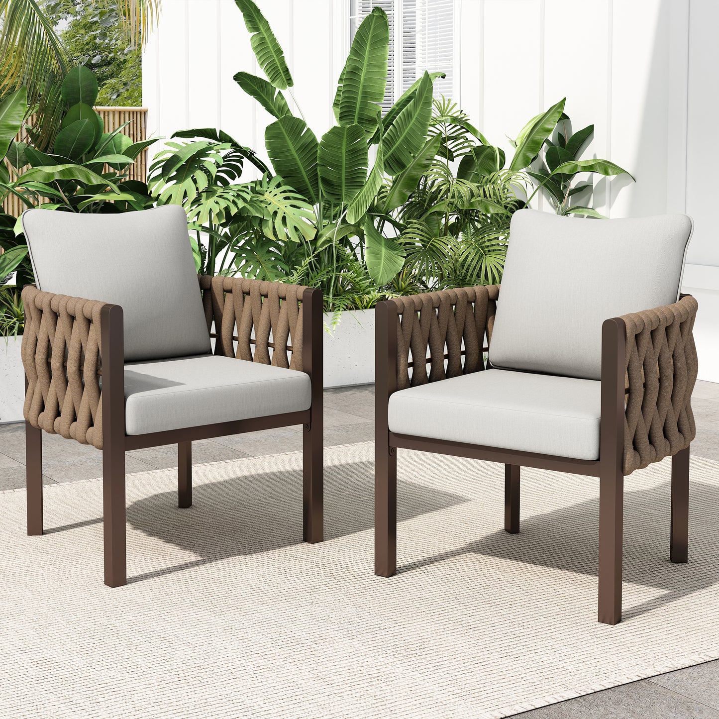 2-Pieces Outdoor Metal Patio Club Chair, Furniture Arm Chair With