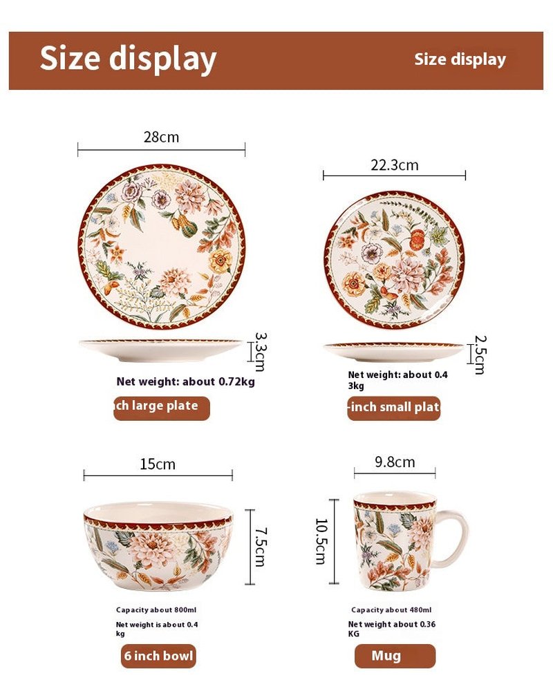 Large Rectangular Ceramic Dinner Plate – Colorful Autumn Pattern