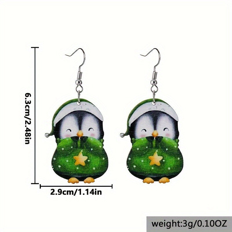 Christmas Party Acrylic Penguin Earrings Unisex Festive Jewelry