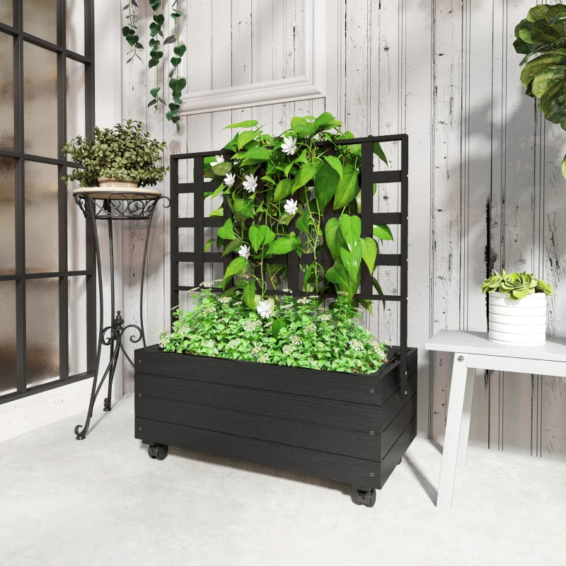 Raised Garden Bed with Trellis and Wheels - Wooden Outdoor Planter