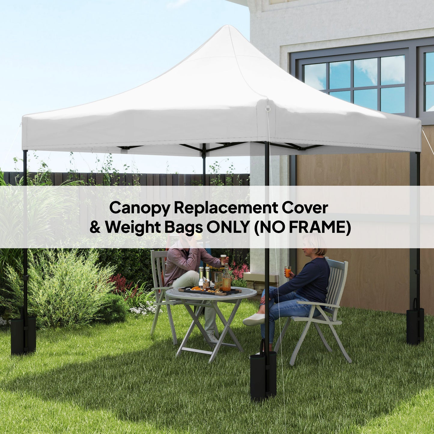 10x10 Replacement Canopy Top with Sand Bags - White, UPF50+