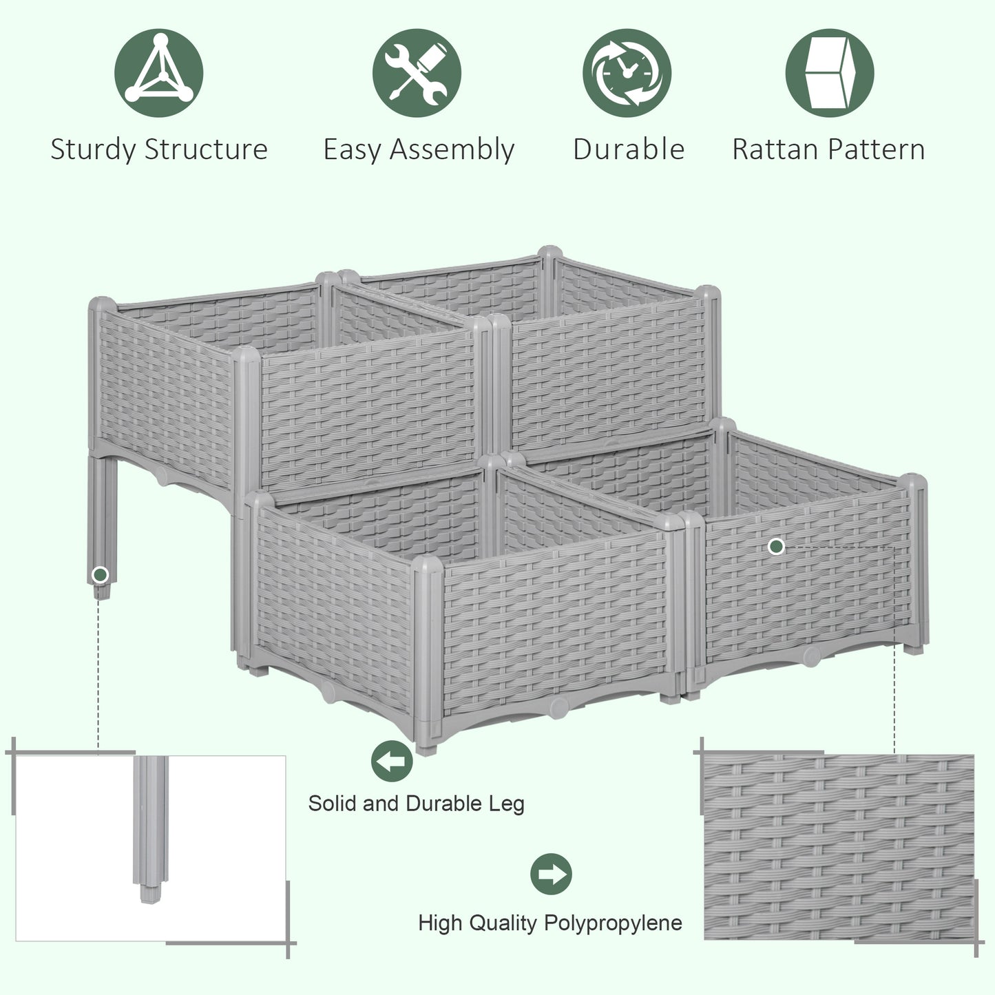 4-Piece Raised Garden Bed with Legs, Self-Watering Planter Box for Flowers Herbs Vegetables - Gray