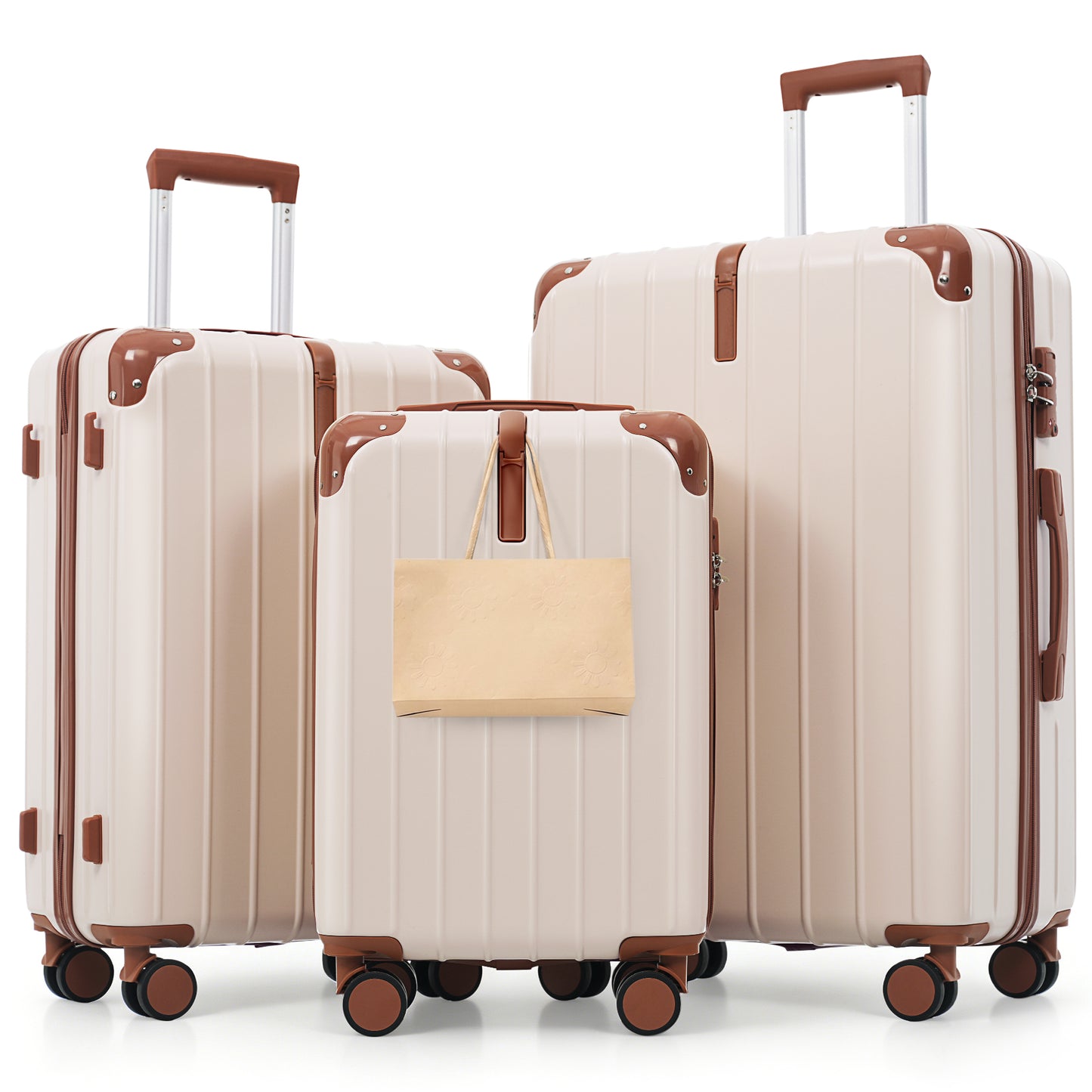 Premium ABS Travel Luggage Set - 3-Piece Suitcase with TSA Lock, Spinner Wheels, Ivory