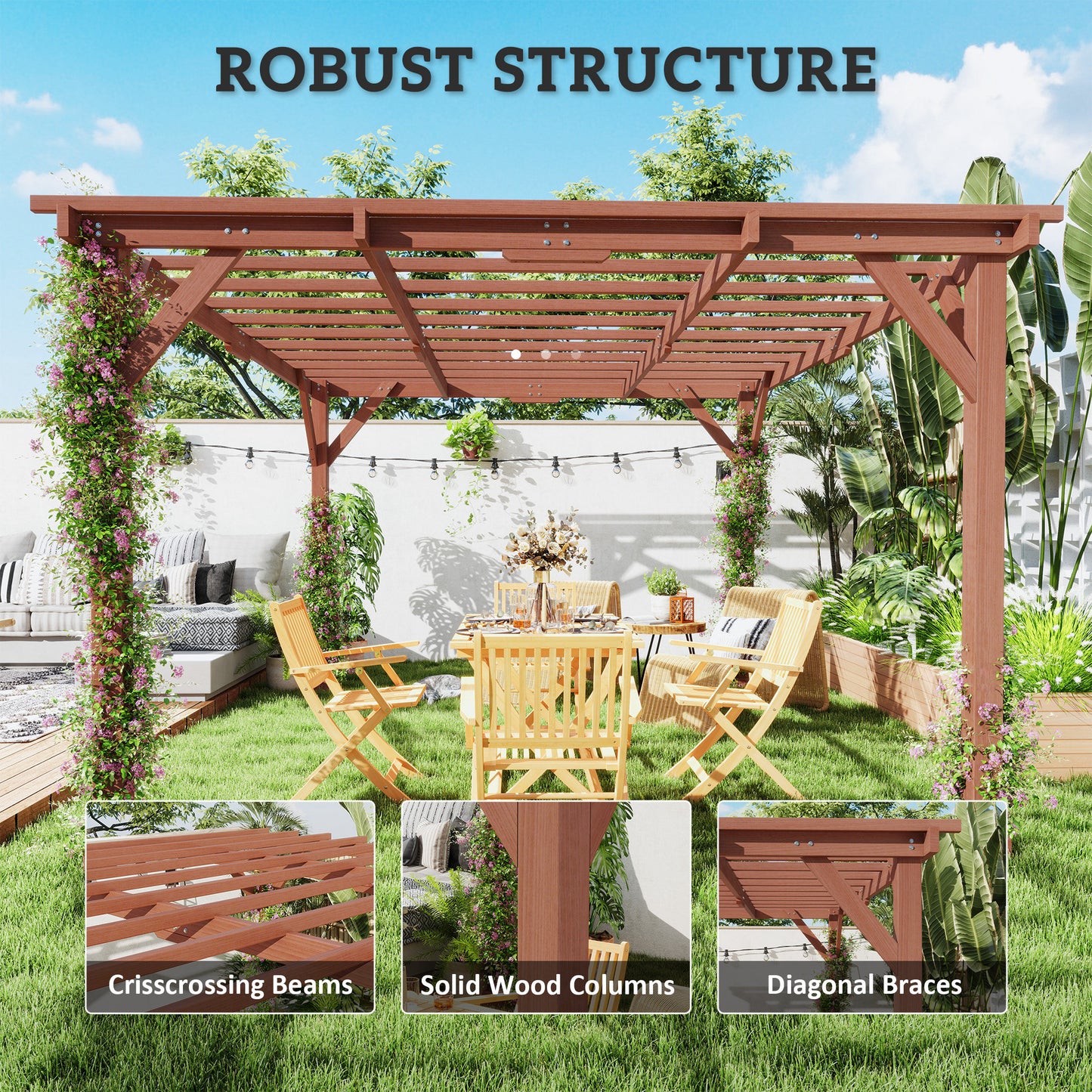 Wood Pergola with Grape Trellis - Outdoor Patio Structure