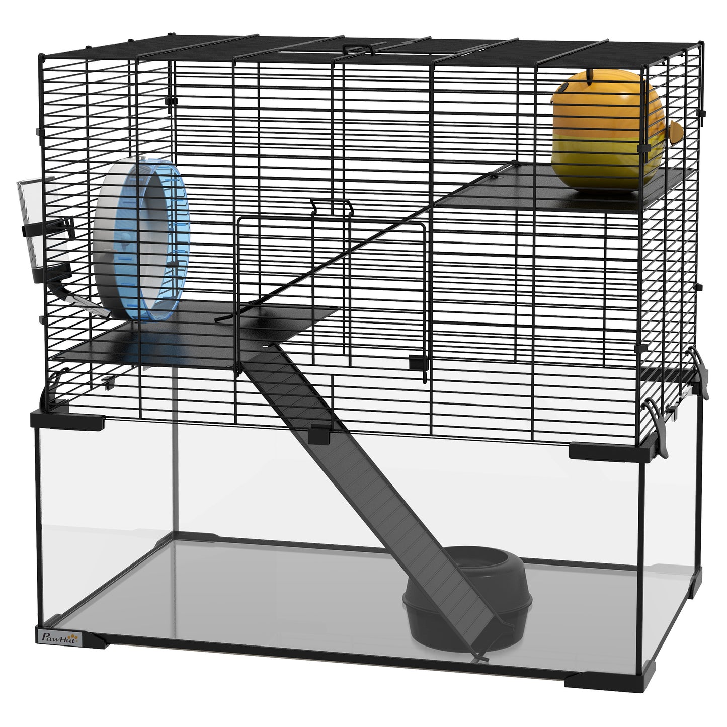 23.5-Inch Hamster Cage with Glass Basin for Small Rodents - Black