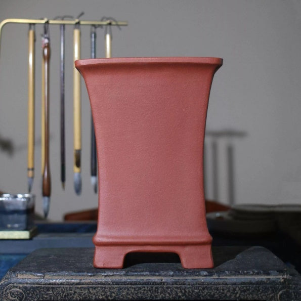 Square Orchid Flower Pot - Handmade Zisha Clay Plant Container with Base