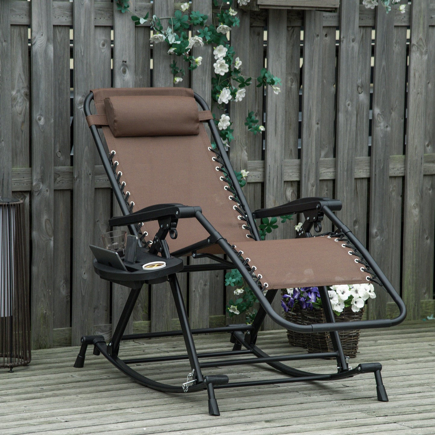 Zero Gravity Reclining Rocking Chair with Cup Holder - Brown
