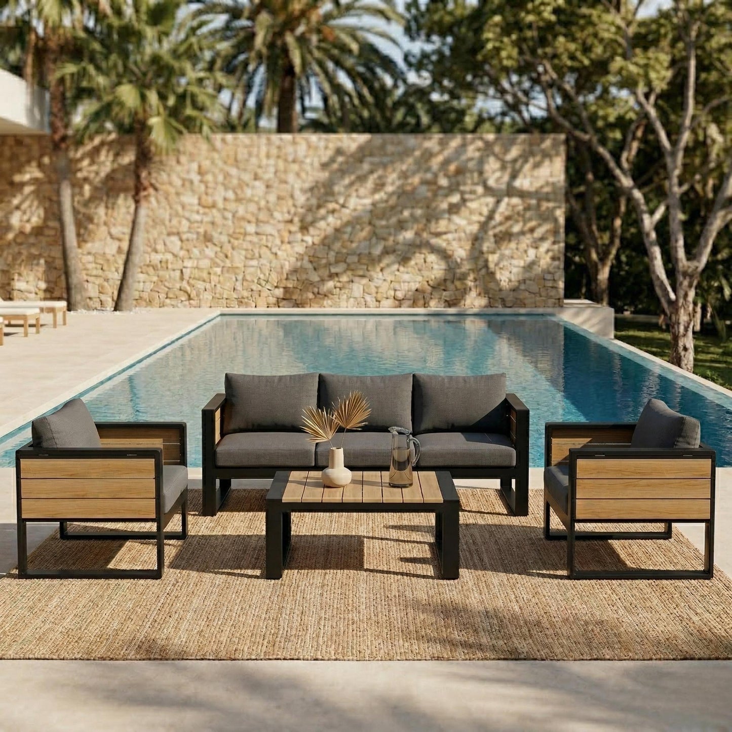 Large 4-Piece Outdoor Patio Furniture Set For 5 Person, 3-Seater