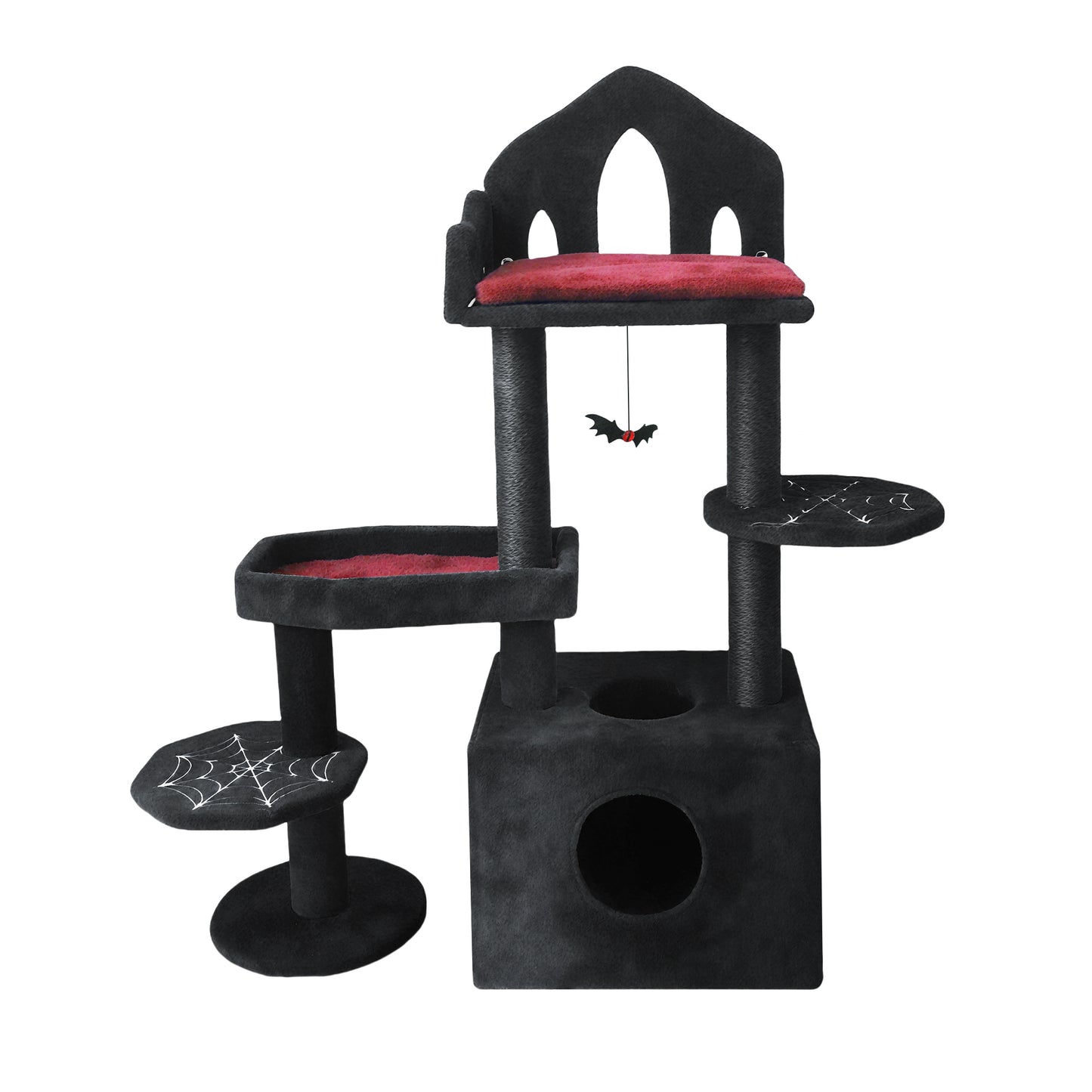 Black Gothic Cat Tree with Scratch Posts, Perches, Hammock & Cat Cave - 44.5in