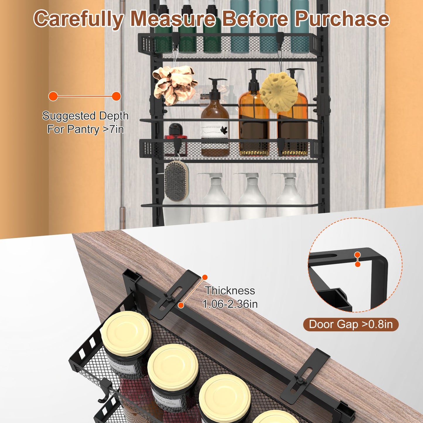 Black-White Options -- 1Pc Over The Door Pantry Organizer 6-Tier