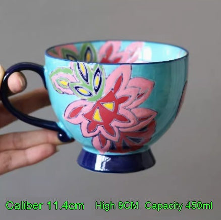Large Capacity Ceramic Breakfast Mug for Milk and Oatmeal - Vintage Style, 400-450ml