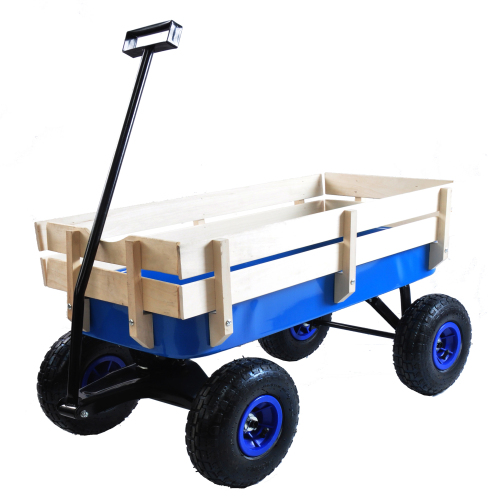 All Terrain Garden Wagon with Wood Railing and Air Tires for Outdoor Use