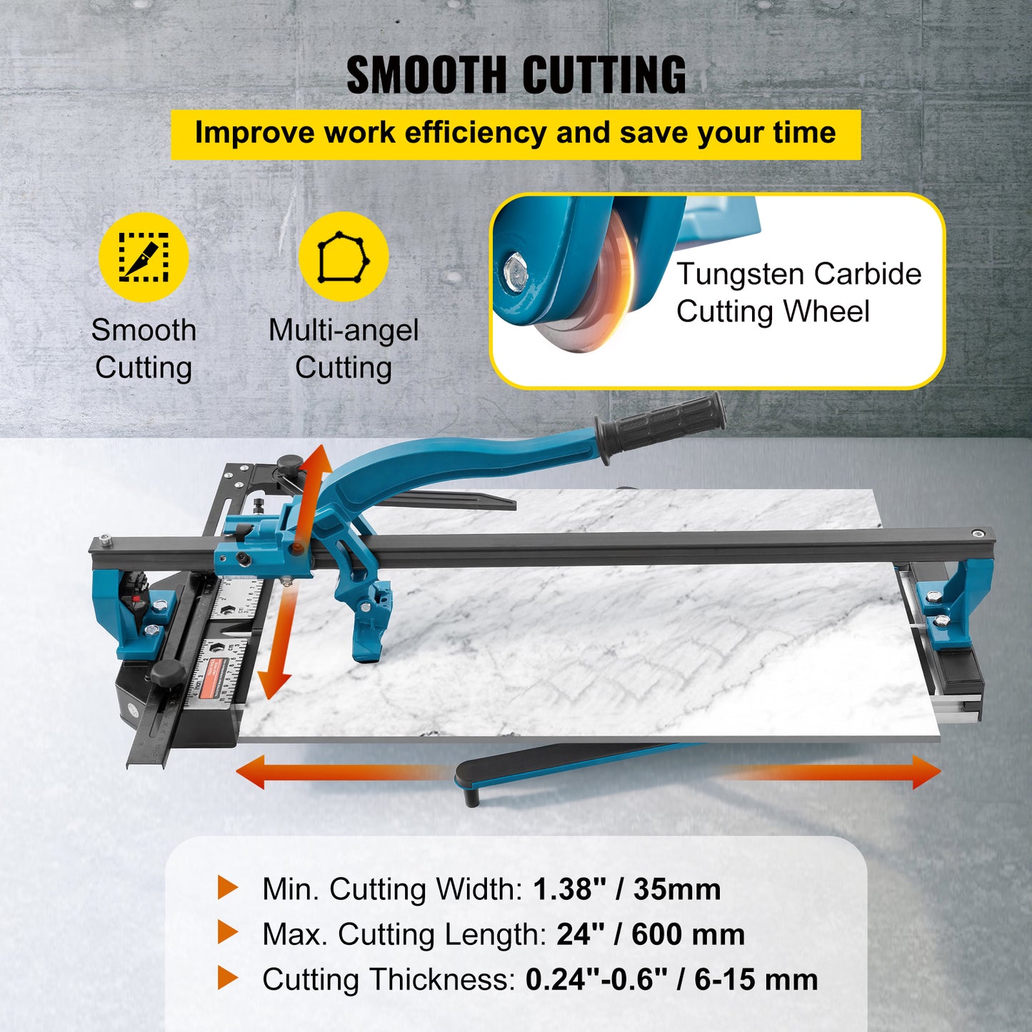 24 Inch Manual Tile Cutter for Porcelain & Ceramic Tiles with Tungsten Wheel