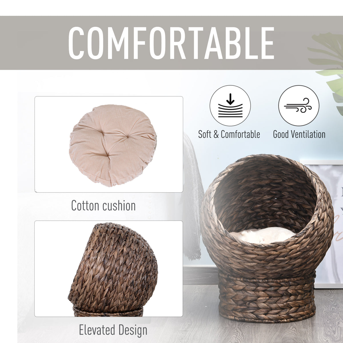Elevated Cat Bed with Rotating Basket and Soft Cushion - Gray, 19.75 x 16.5 inches