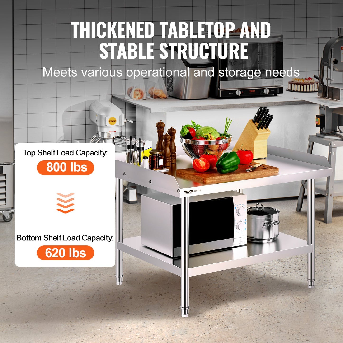 30x36 Stainless Steel Work Table with Adjustable Height - Heavy Duty Food Prep Table
