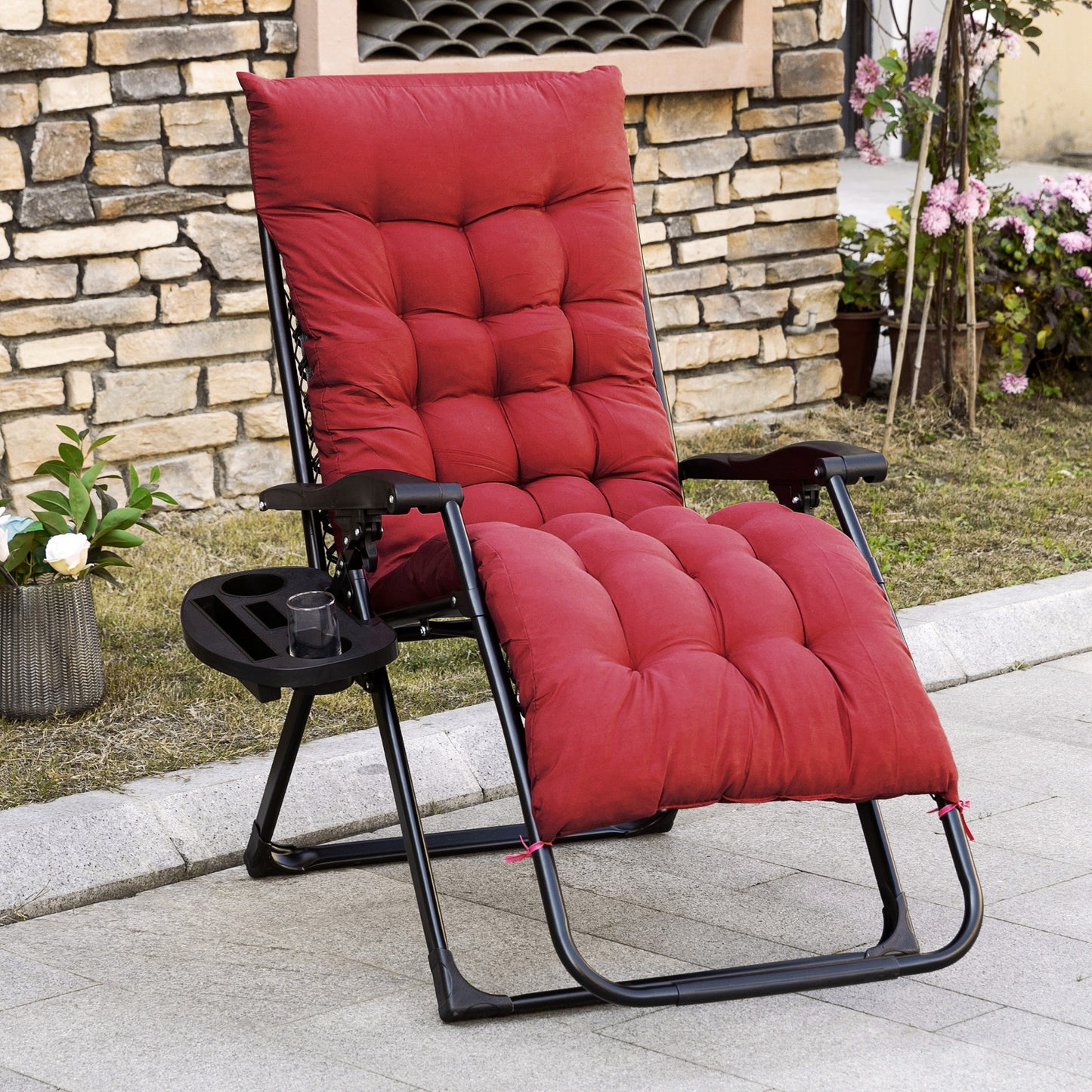Zero Gravity Folding Recliner Chair with Cup Holder - Red