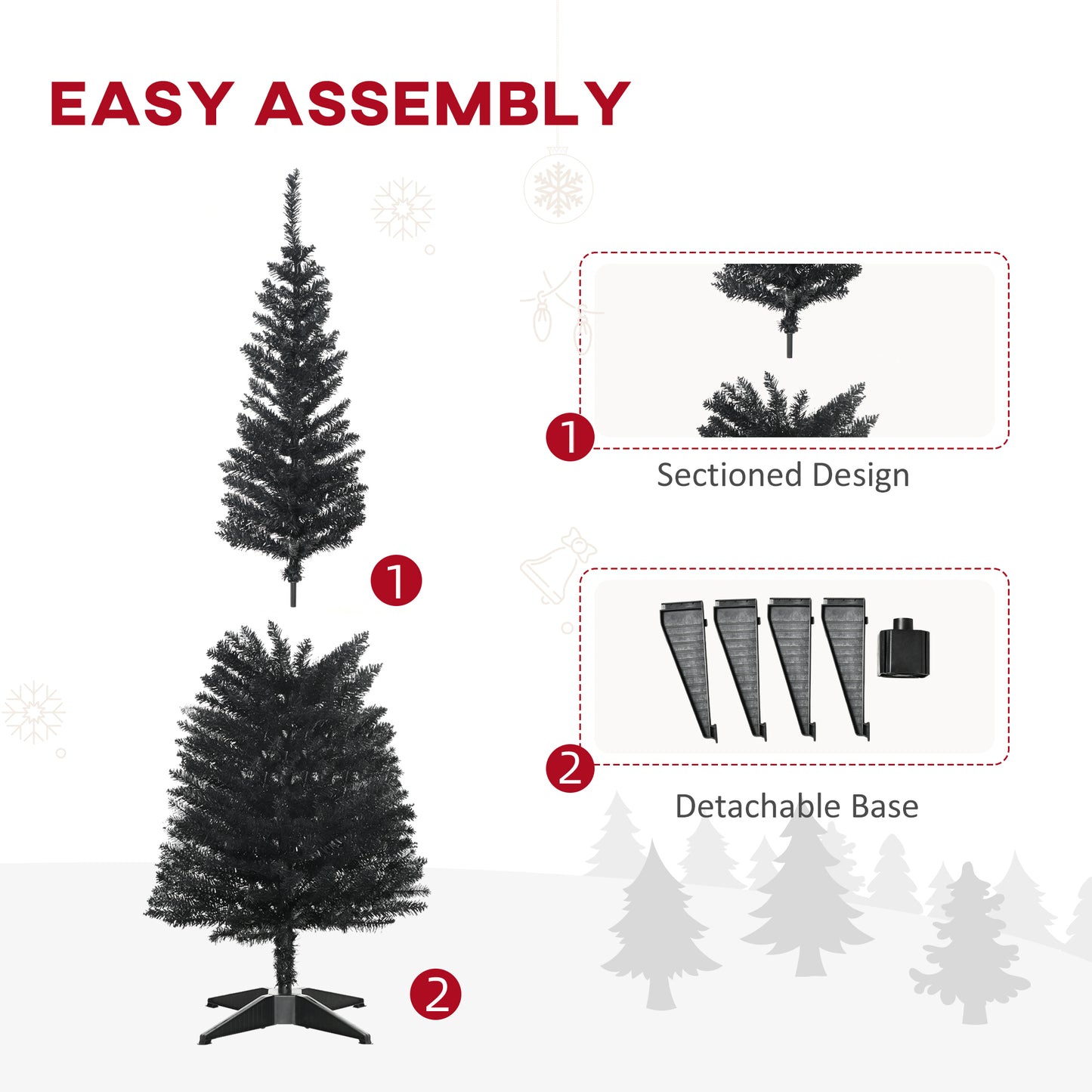 5ft Slim Black Artificial Christmas Tree with 294 Branch Tips