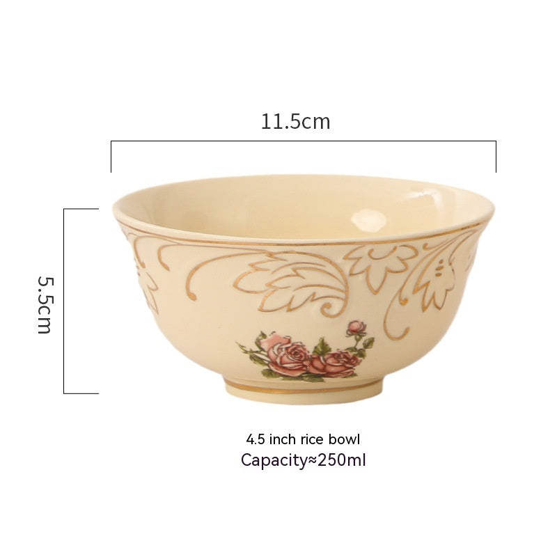 European-Style Ceramic Rice & Soup Bowls Set of 2 - Flower Pattern, Retro Kitchen Tableware