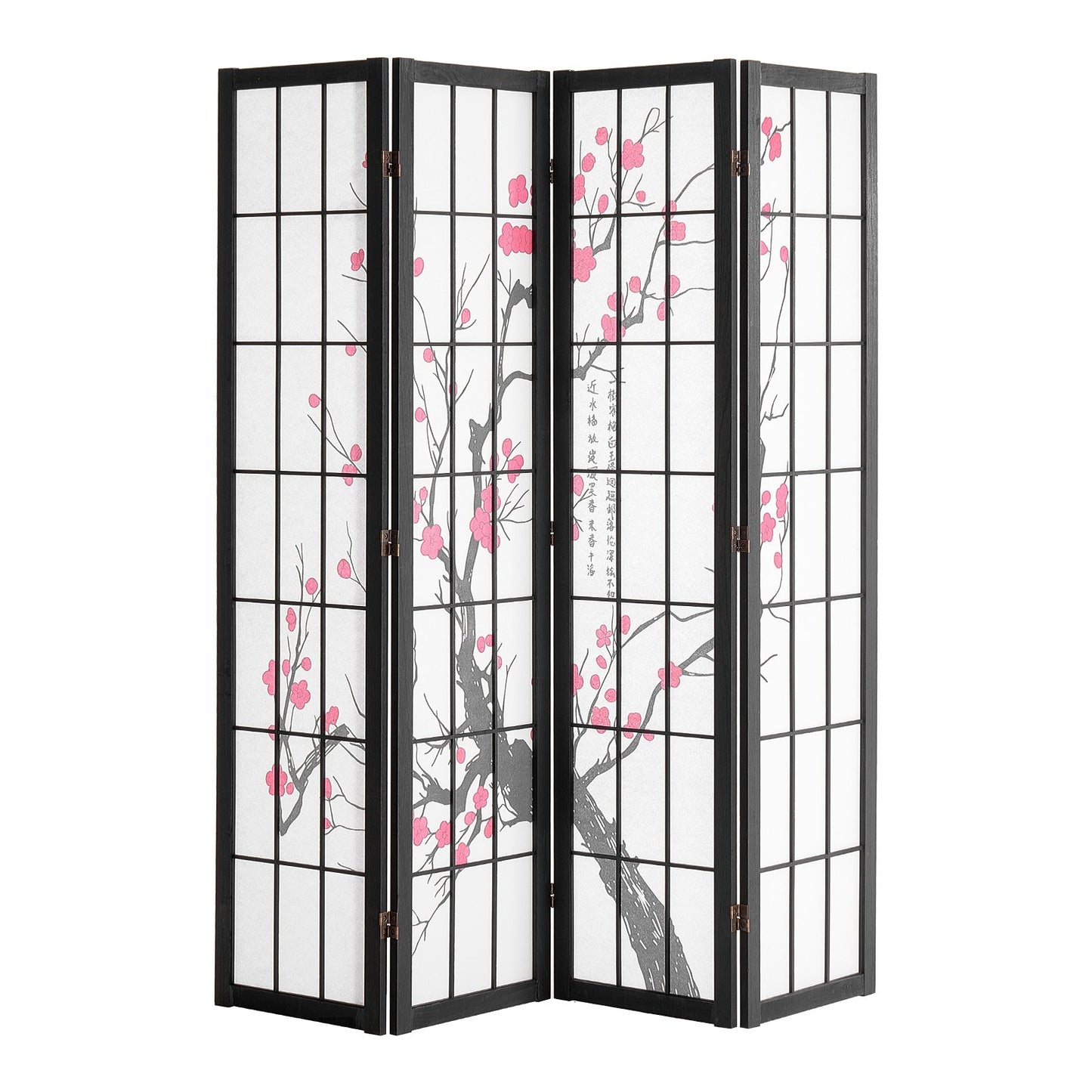 Japanese Room Divider Screen - 4 Panel Wood Folding Privacy Divider