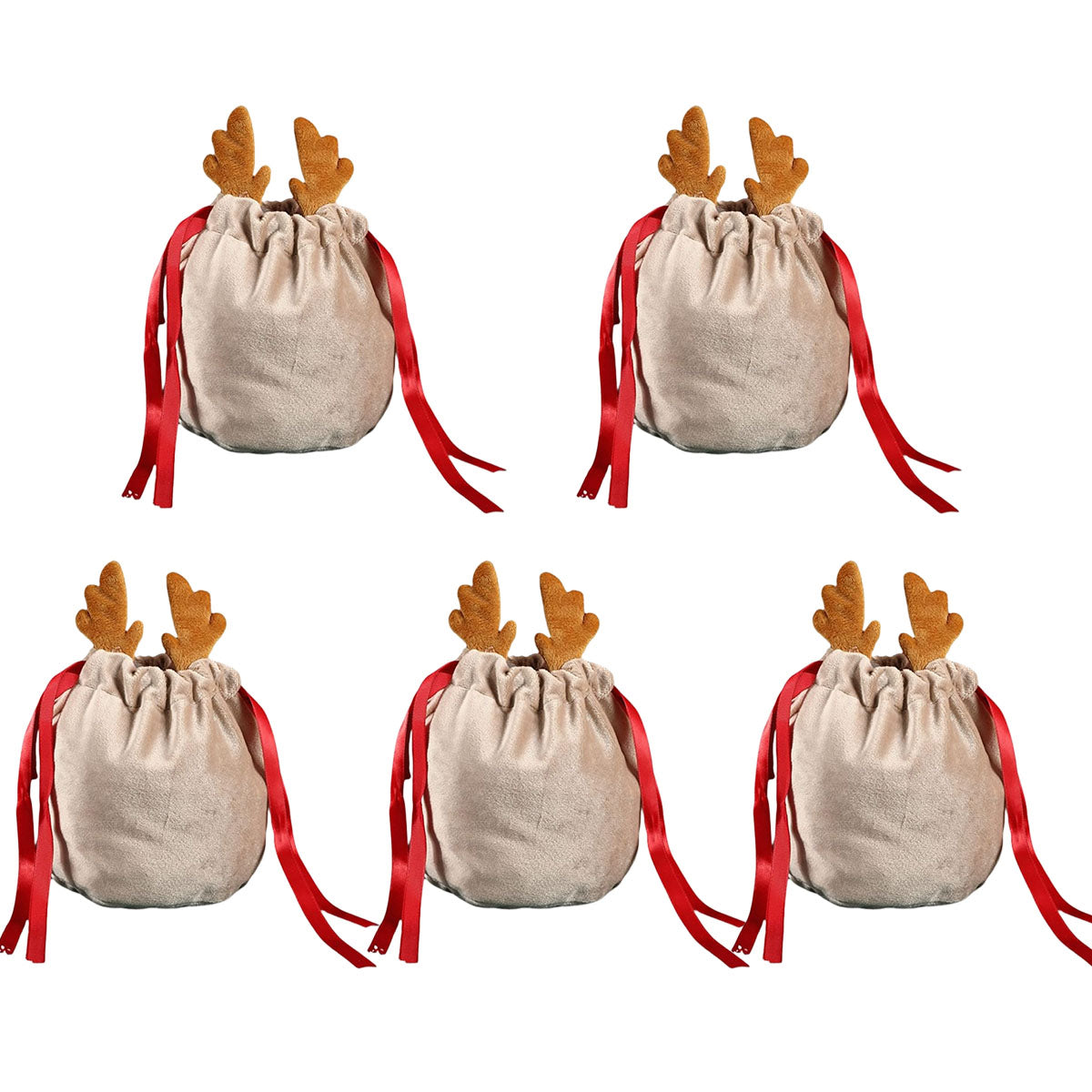 Christmas Velvet Drawstring Gift Bags - 5 Pack Mini Pouches