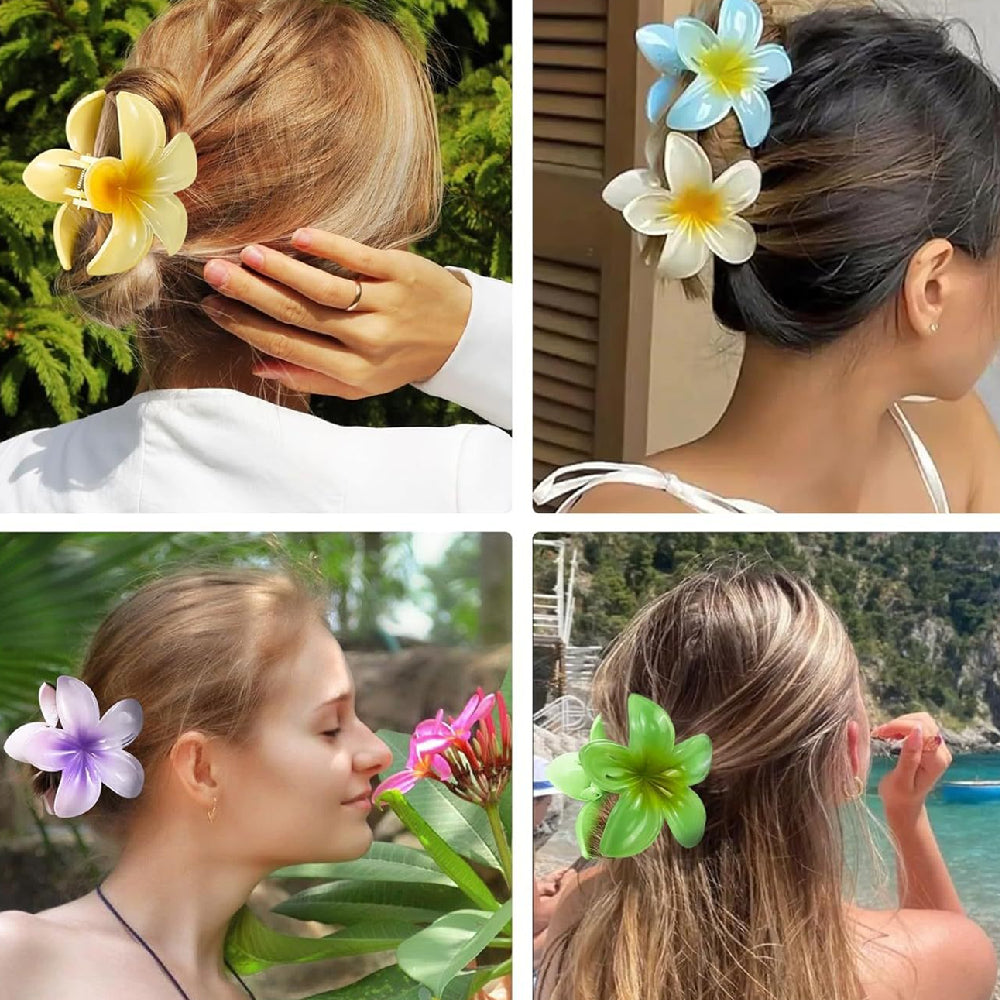 Colorful Plumeria Flower Barrettes - 6 Pc Set