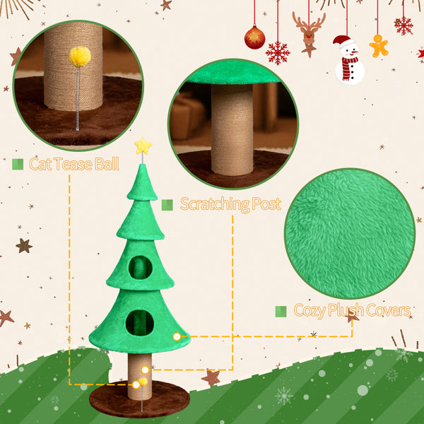 Large 59in Christmas Tree Cat Tower with Condos & Scratching Post - Green