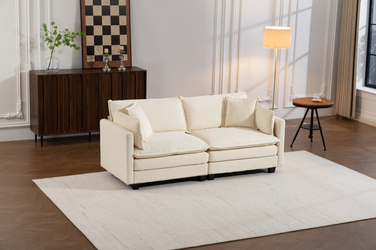 Modern 2-Seat Sectional Sofa with Chaise Lounge - Antique White