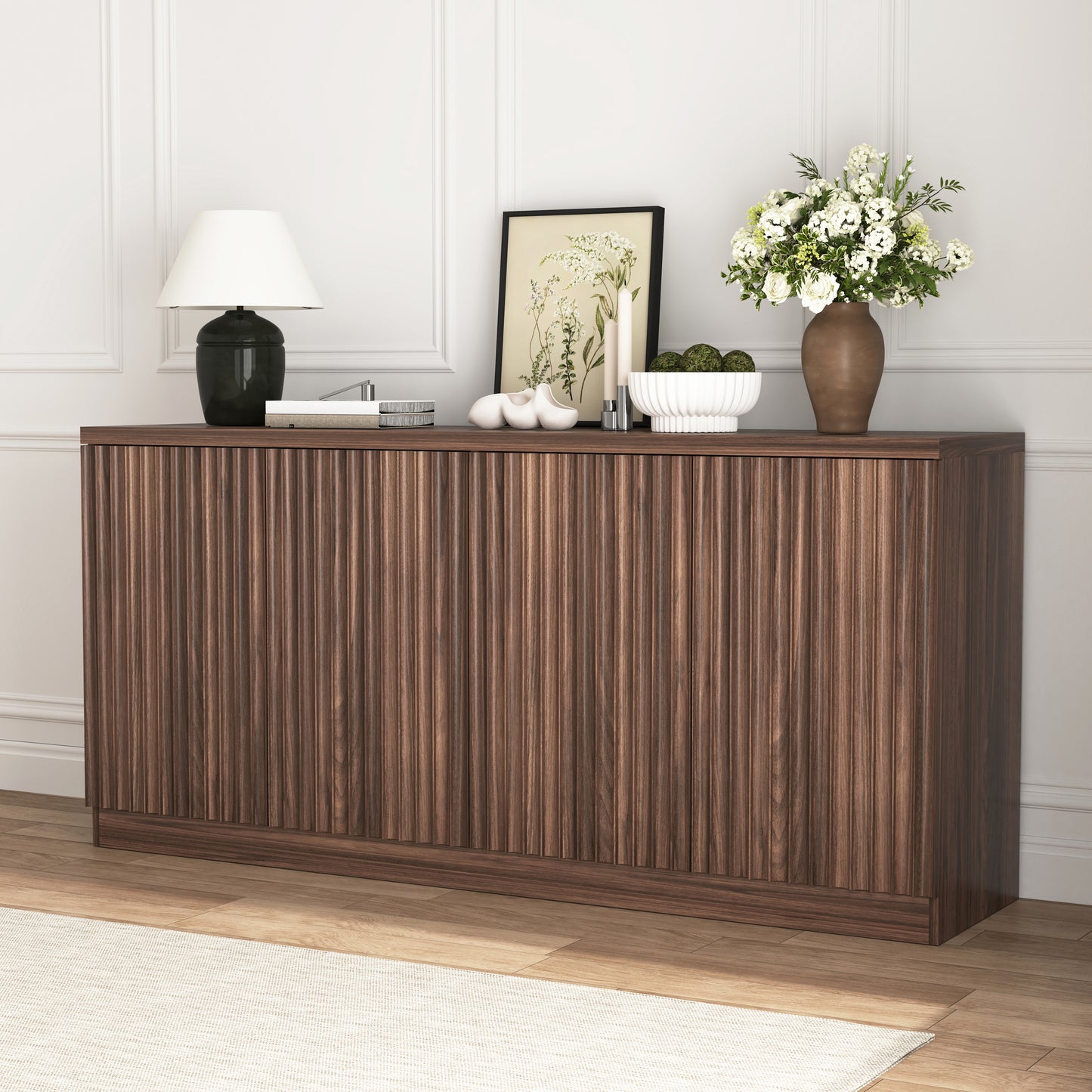 Buffet Cabinet with Storage - 62.6" Wooden Sideboard in Walnut