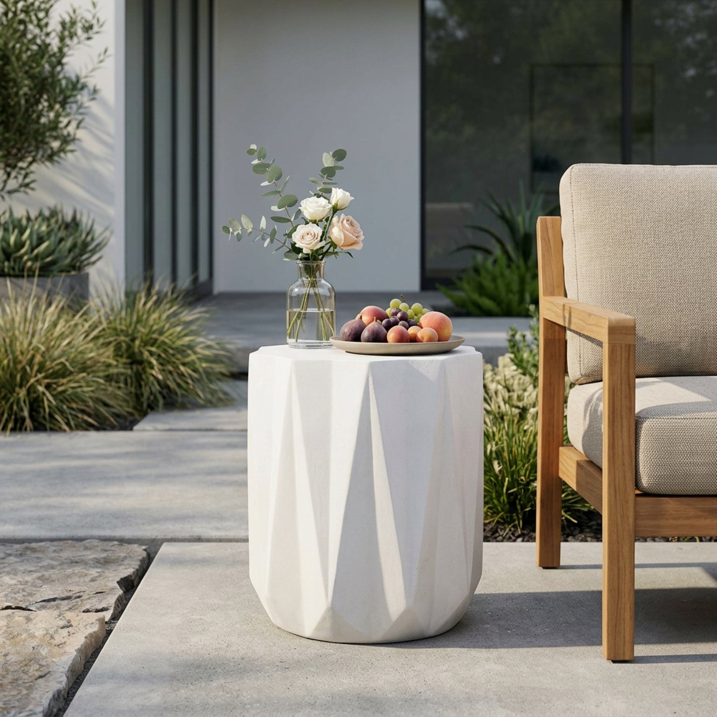 Outdoor Lightweight Concrete Side Table - Antique White