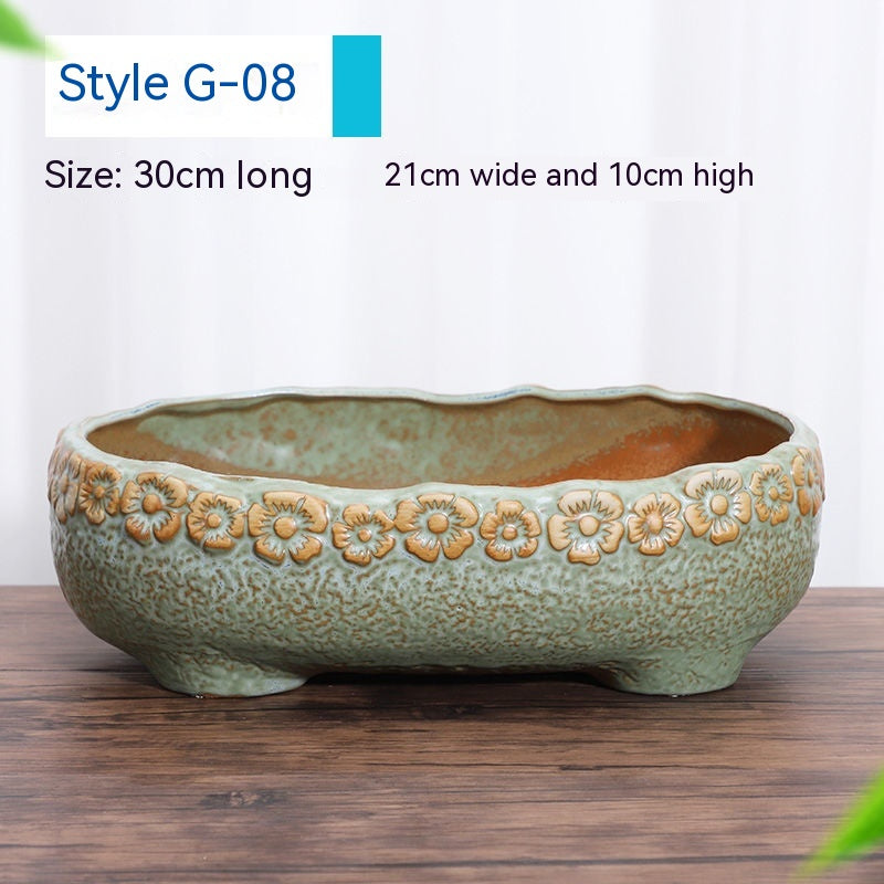 Large Ceramic Flower Pot with Shallow Mouth and Oval Rectangular Design for Home Garden