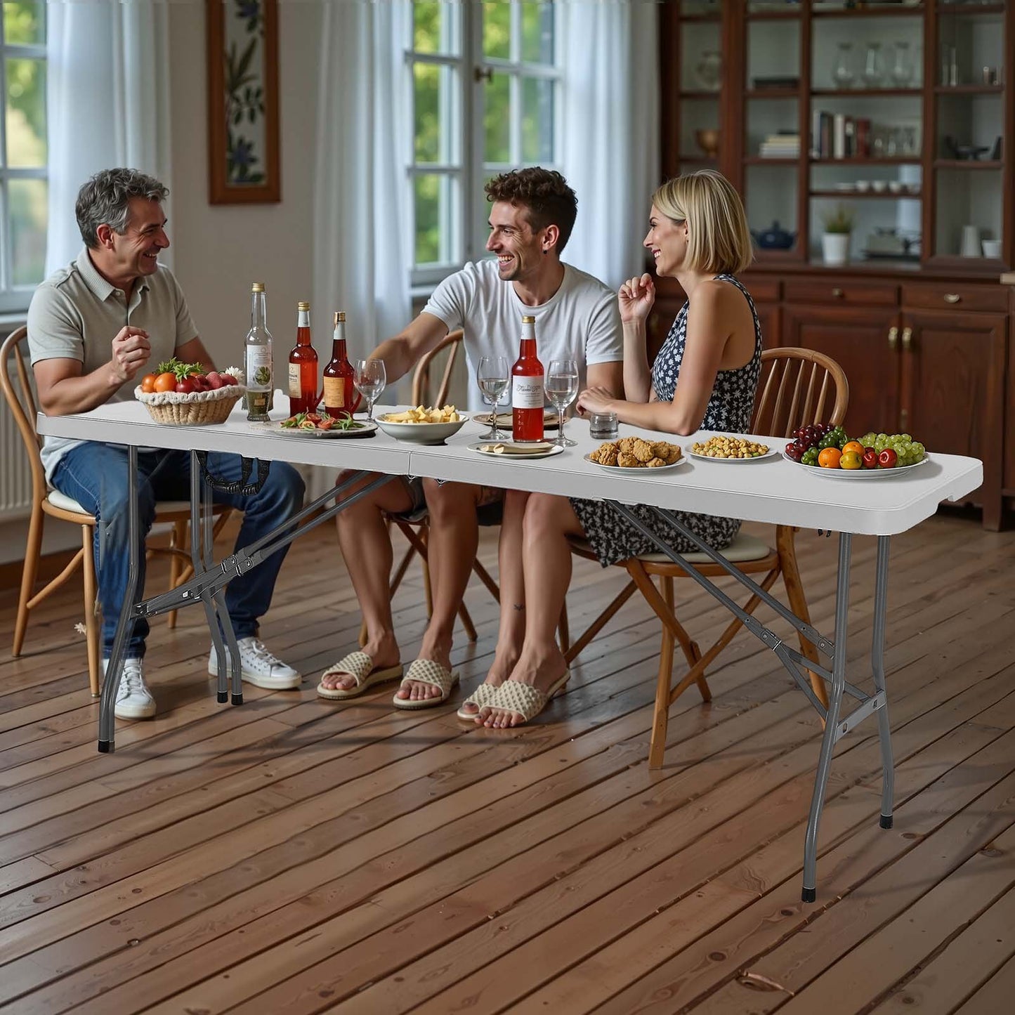 8 Ft Plastic Folding Picnic Table - Portable Outdoor Indoor Utility