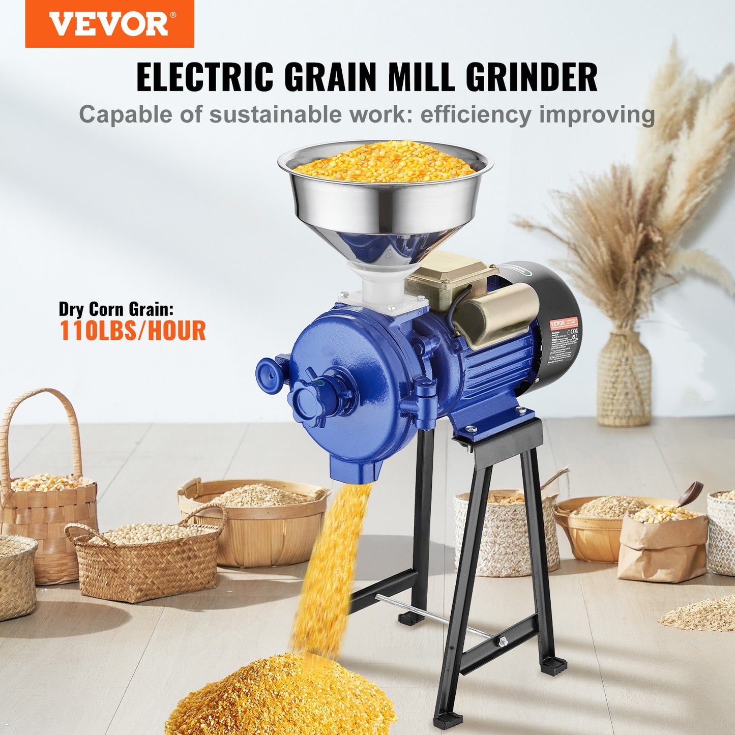 3000W Electric Grain Mill Grinder for Wheat Corn Flour Cereal Dry Milling