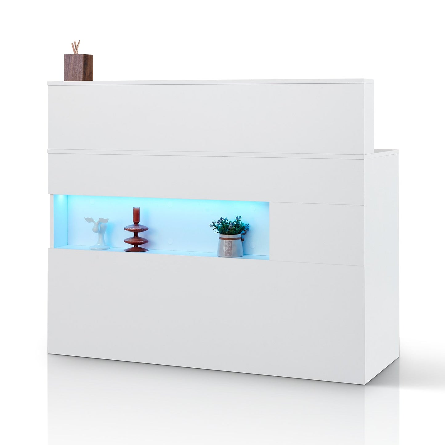 Reception Desk with LED Light - 47 Inch White Office Counter Table
