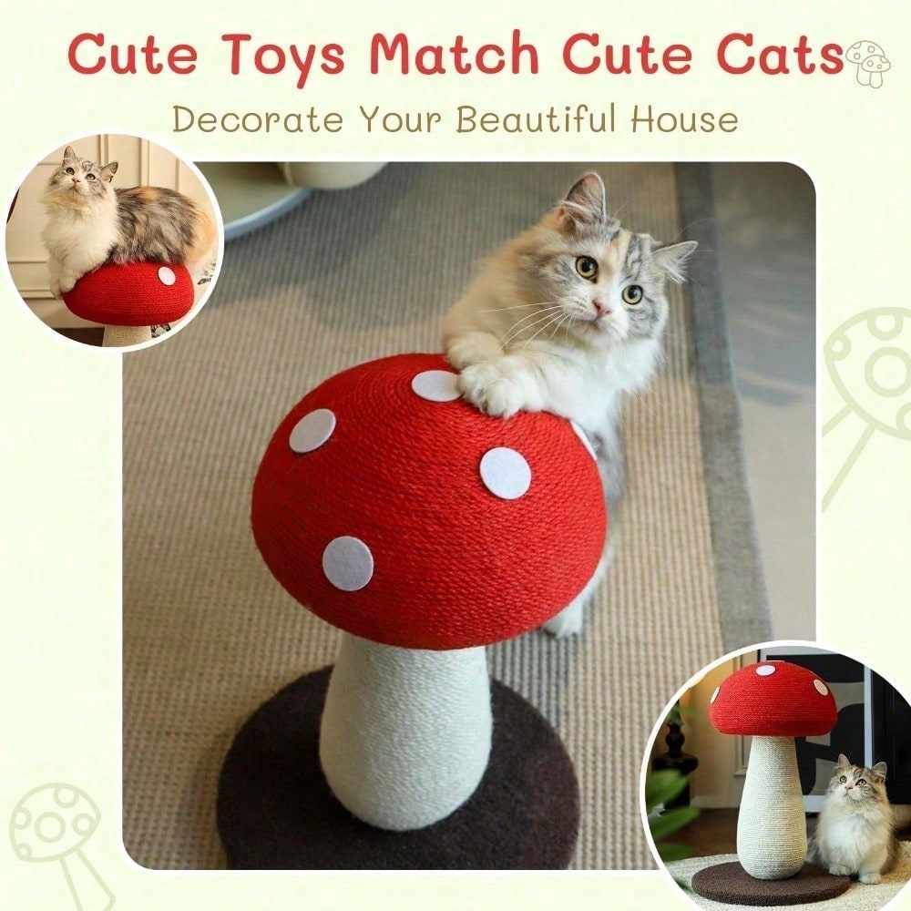 Mushroom Cat Scratching Post - Unique Sisal Design, No Assembly Needed