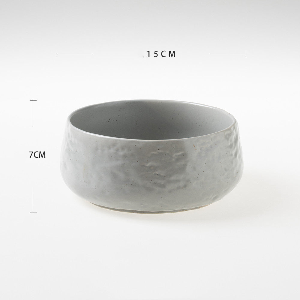 Round Ceramic Fruit Salad Bowl with Ripple Design - Grey