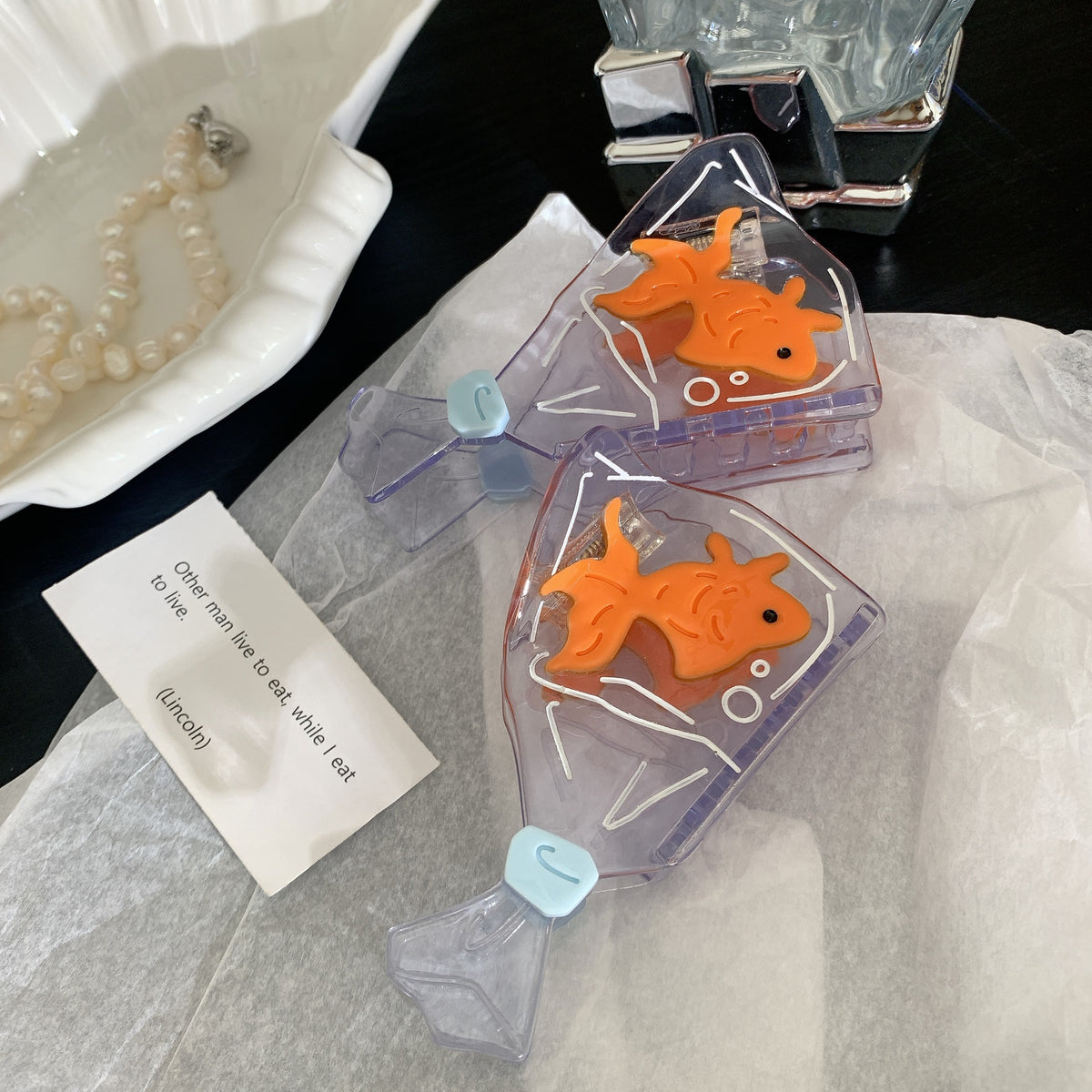Goldfish Acetate Hairpin with Creative Stitching Design
